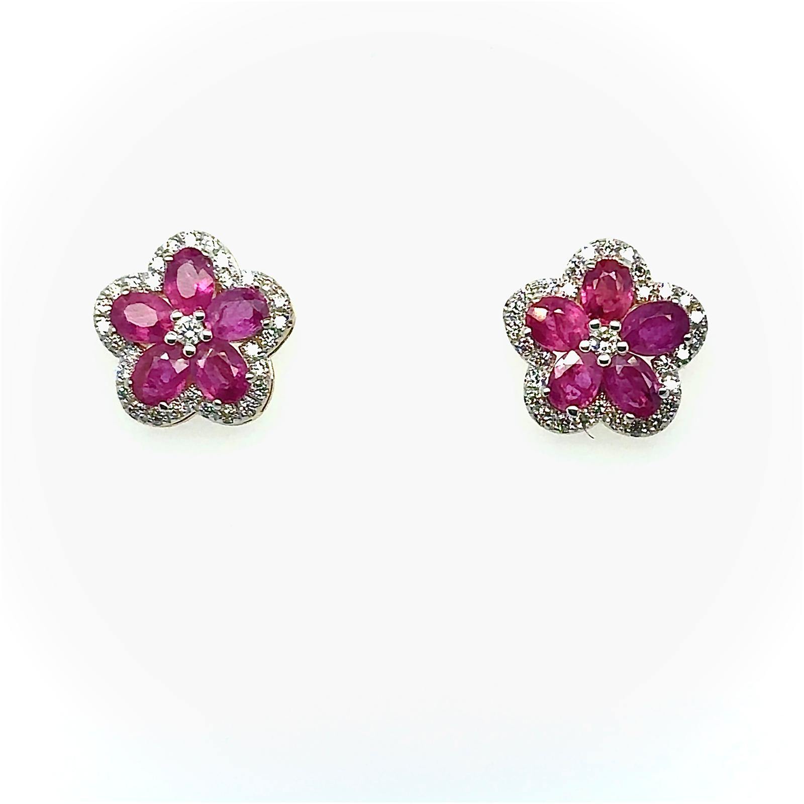 View 14 Kt Ruby and Diamond Earrings
