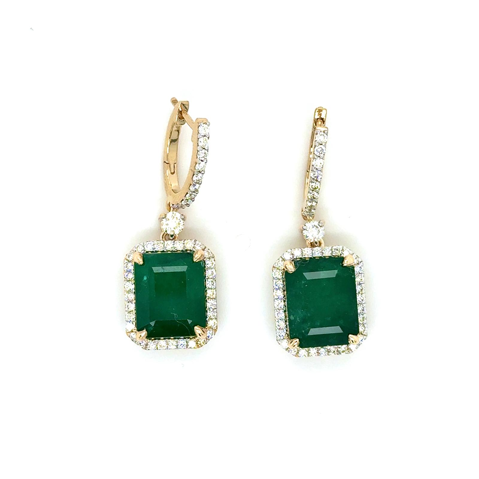View 14 Kt Emerald and Diamond Earrings