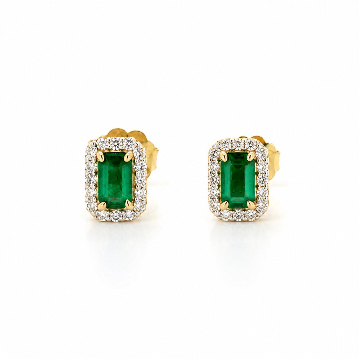 View 14 Kt Emerald and Diamond Earrings
