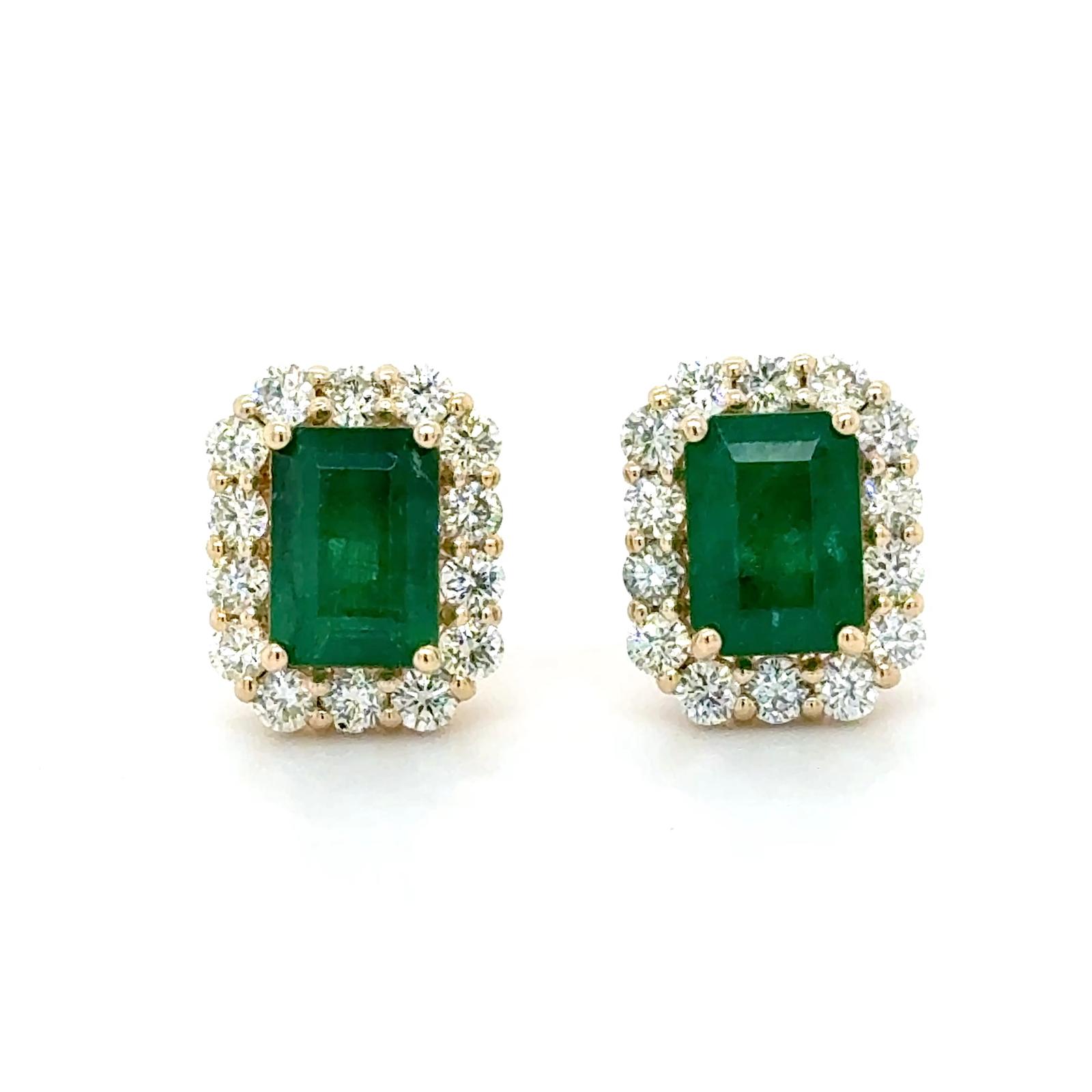 View 14 Kt Emerald and Diamond Earrings