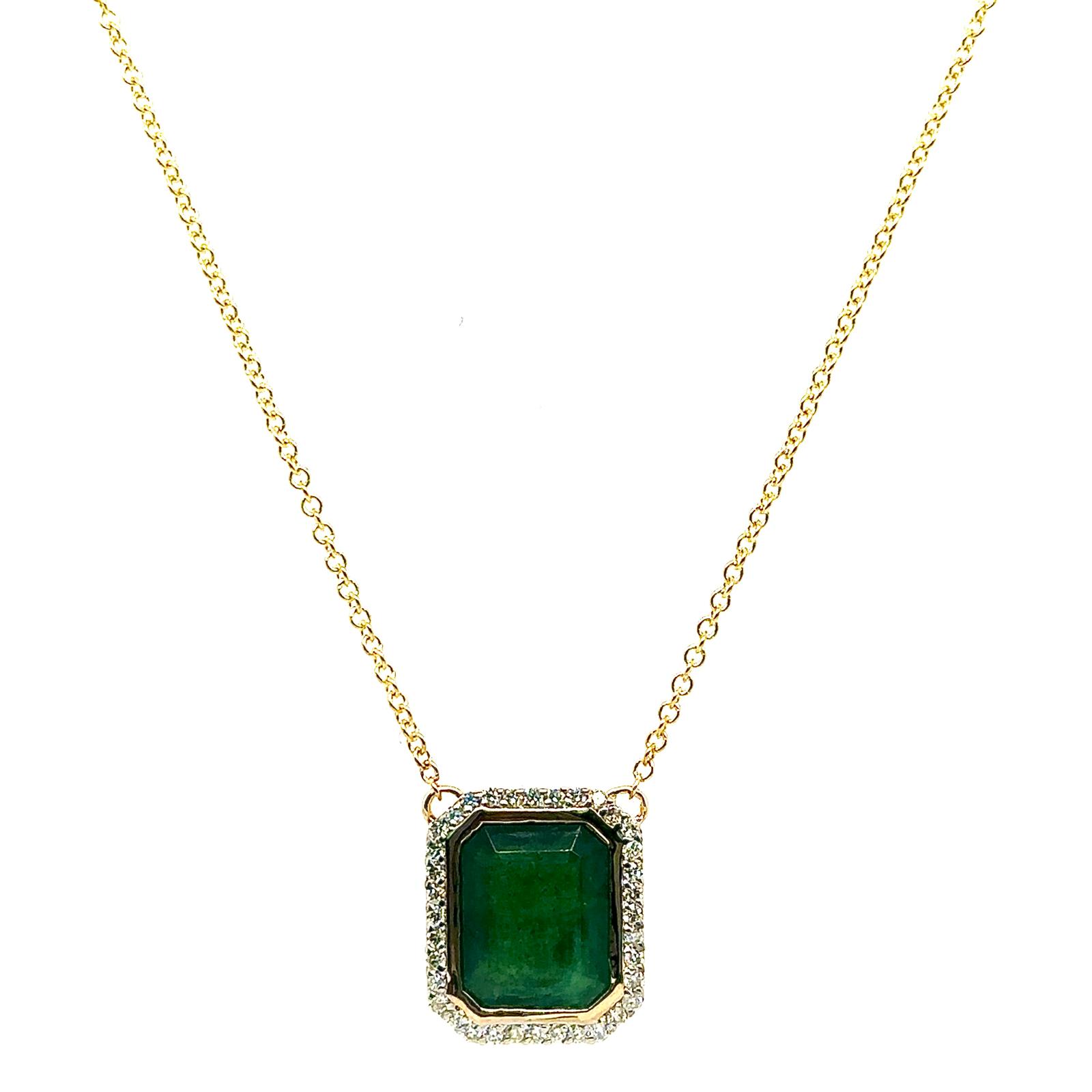 View 14 Kt  Emerald and Diamond Pendant
