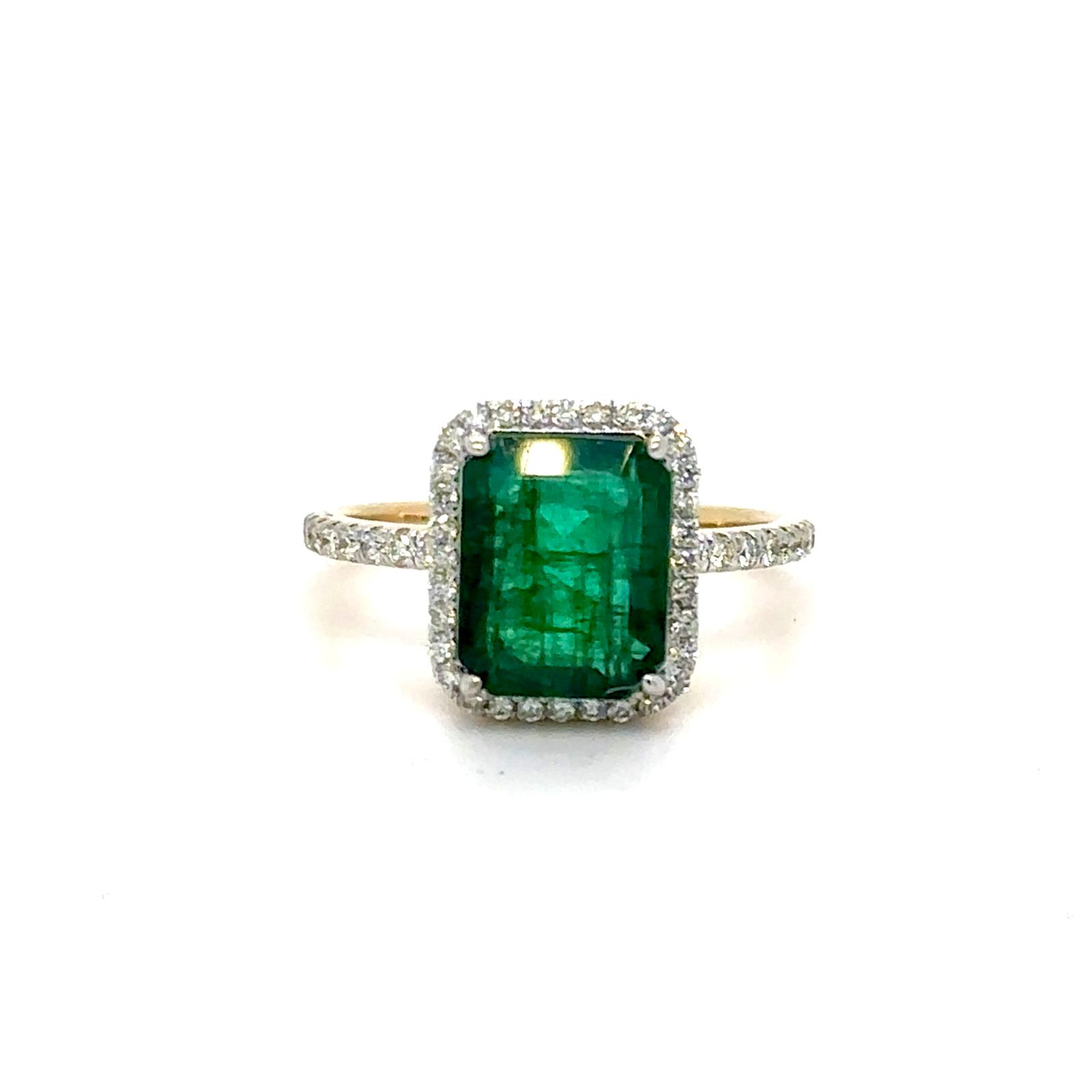 View 14K Emerald and Diamond Ring