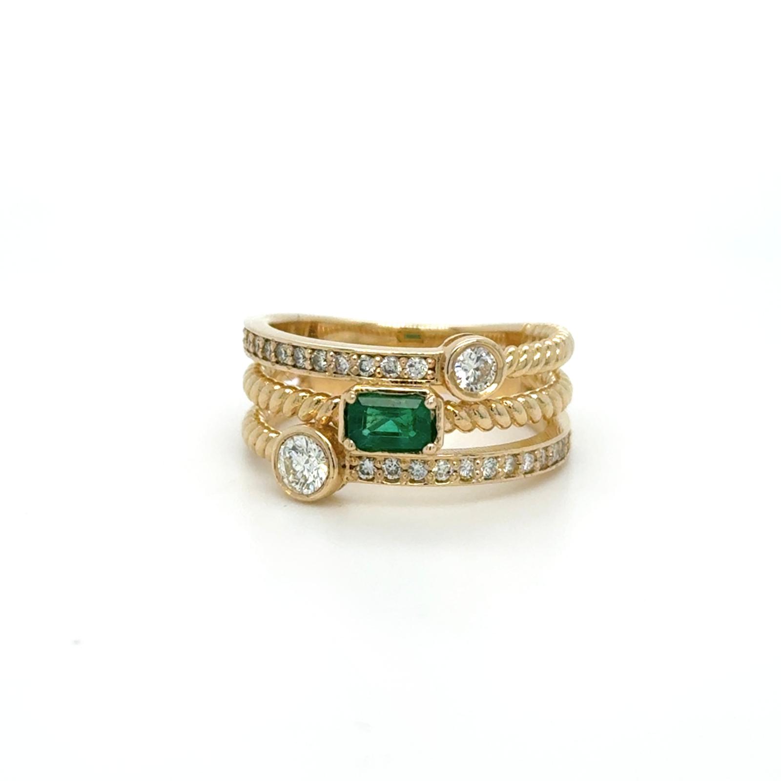 View 14K Emerald and Diamond Ring