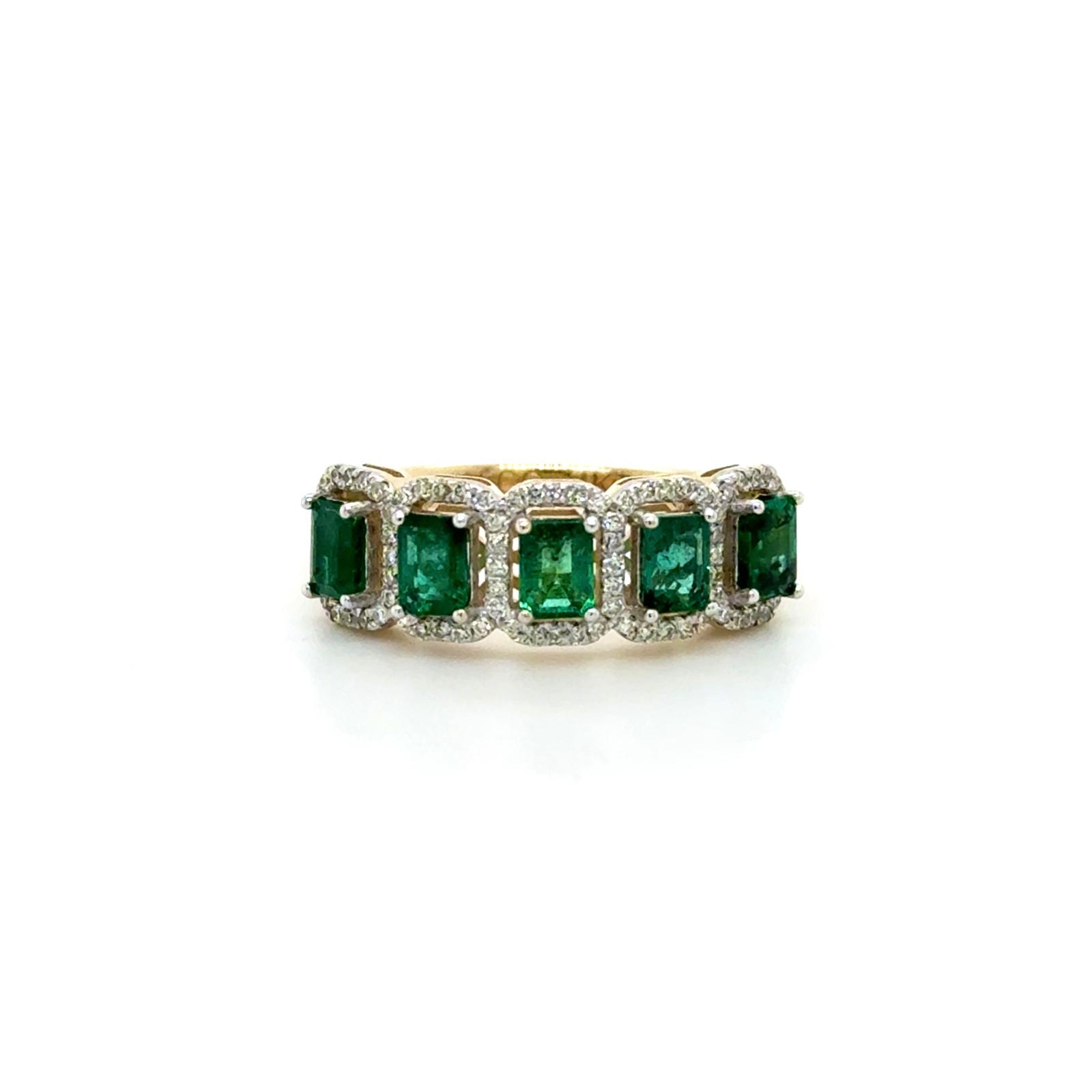View 14K Emerald and Diamond Ring