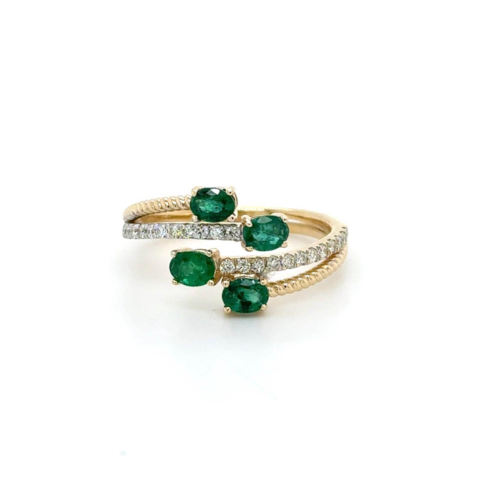 View 14K Emerald and Diamond Ring