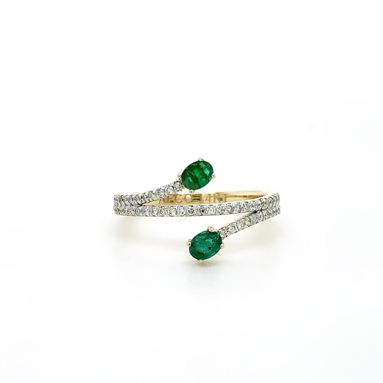 View 14K Emerald and Diamond Ring