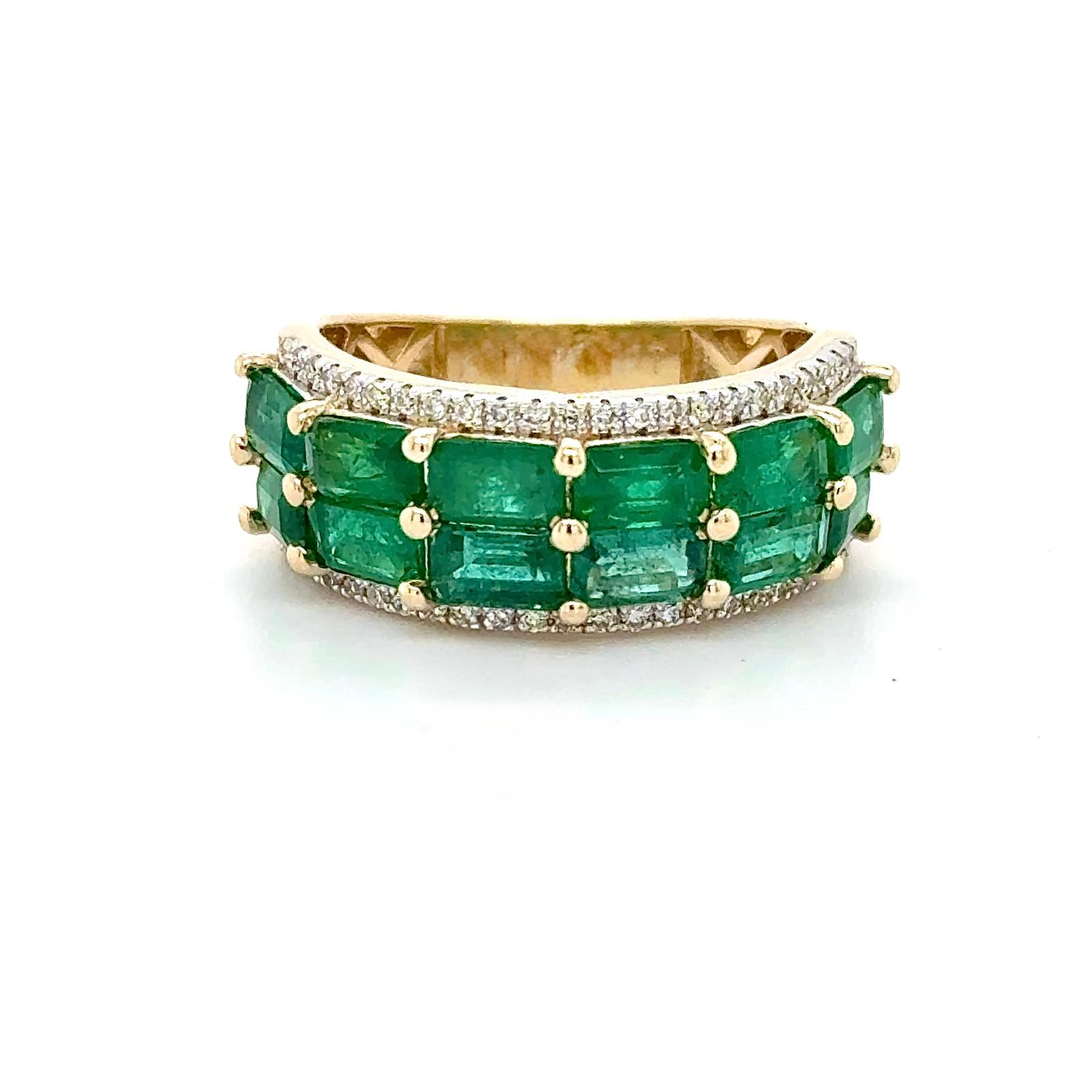 View 14Kt  Emerald and Diamond Ring